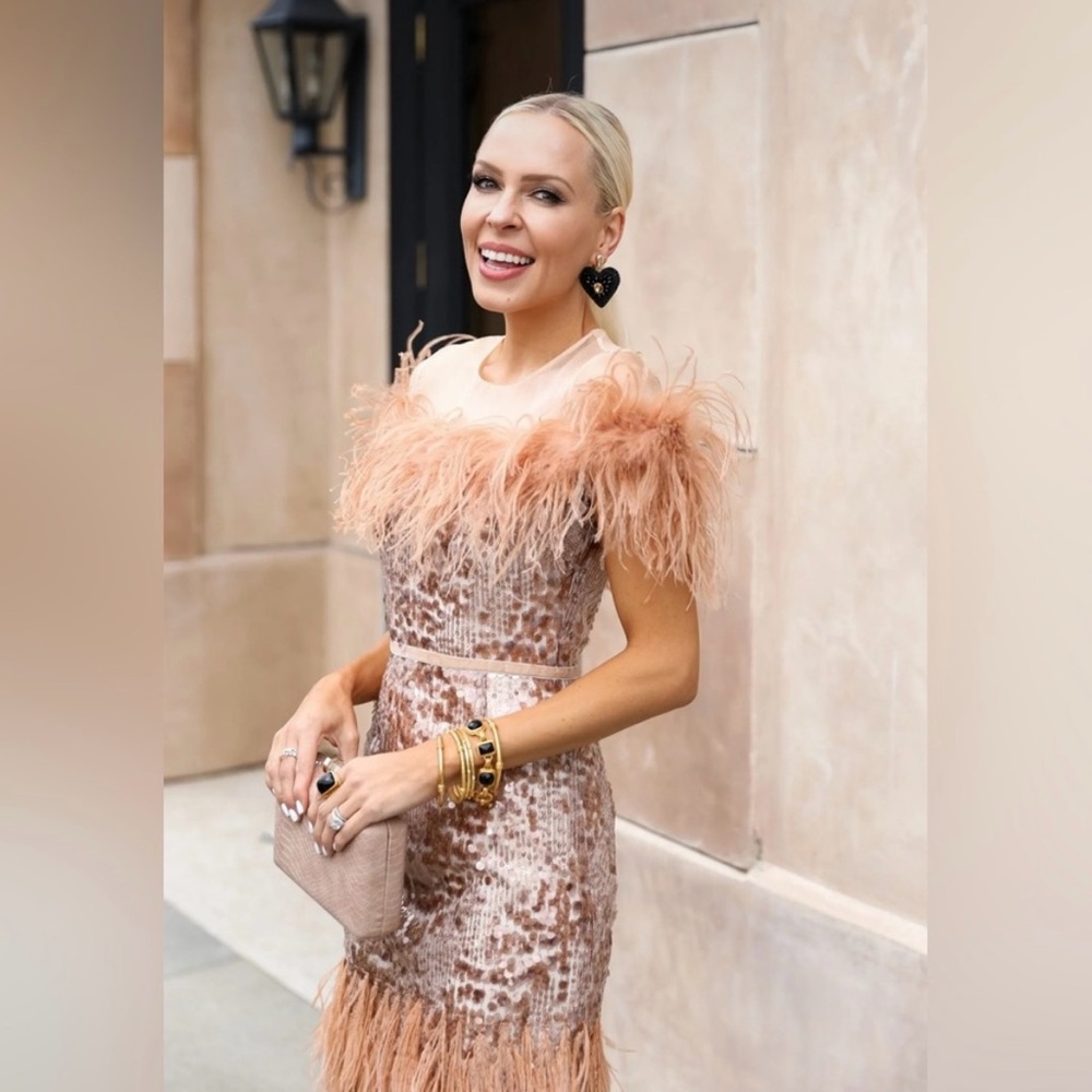 Antonio Melani and Nicola Bathie Elegant Feathered Sequin Dress